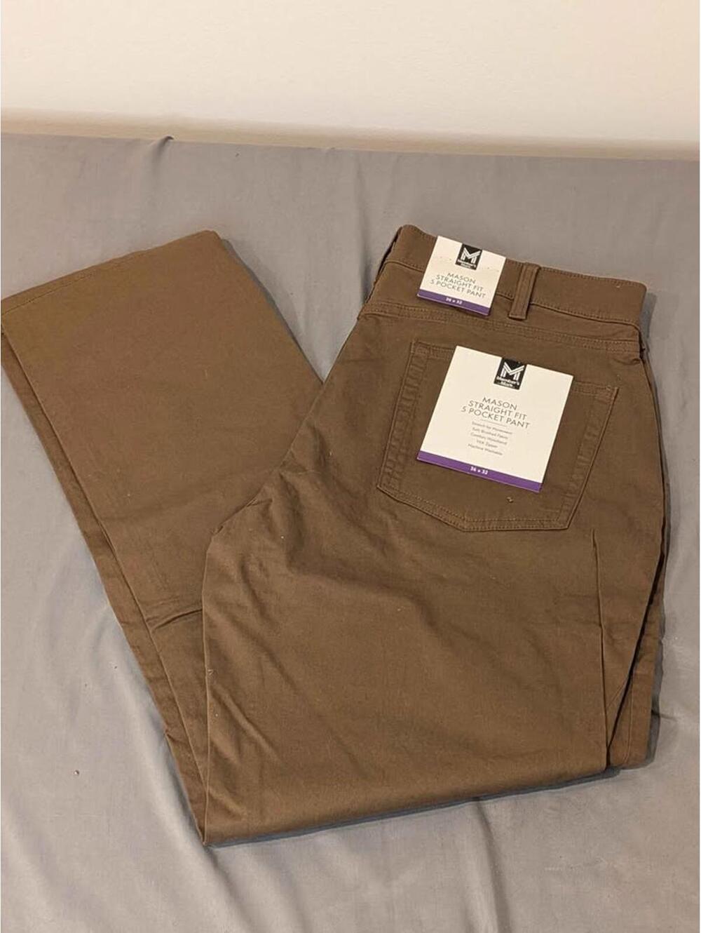 Member's Mark Mason Straight Fit 5 Pocket Pants 36x32 Brown
